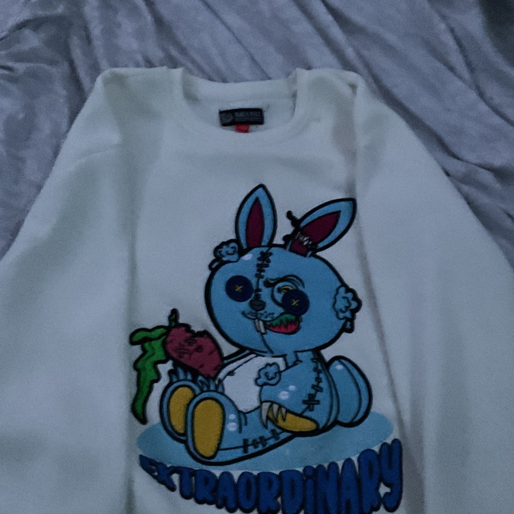 White Sweatshirt with Graphic Bunny Design